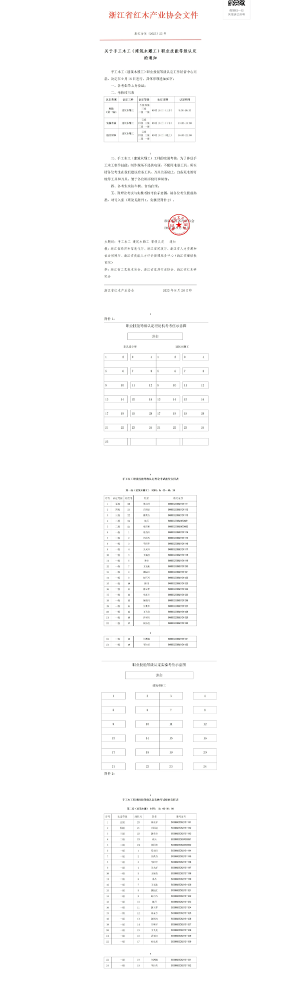 关于手工木工（建筑木雕工）职业技能等级认定的通知