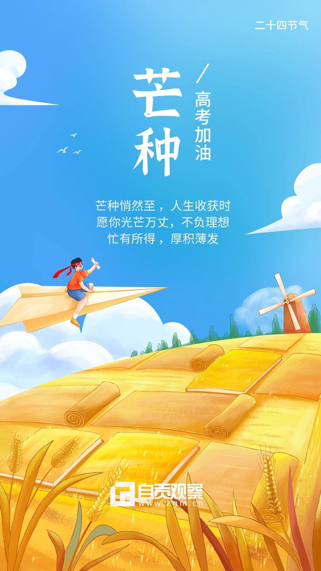 芒種節(jié)氣祝福教育高考加油插畫手機海報.jpg