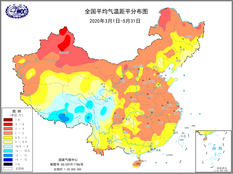 图2  春季全国平均气温距平分布图(℃)