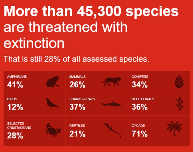 超過 45,300 個(gè)物種面臨滅絕威脅