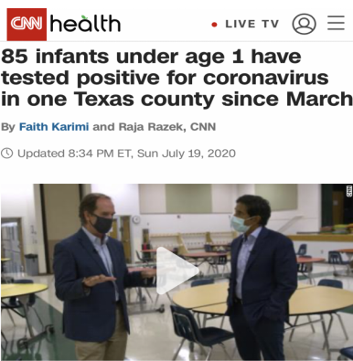 △CNN報道稱，得克薩斯州努埃塞斯縣85名嬰兒感染新冠病毒