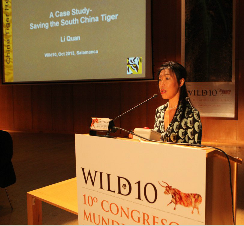 会上，中国虎复兴基金会（澳洲和英国）创办人全莉在报告中介绍了老虎野化与重新引进对补充野生虎数量的作用。