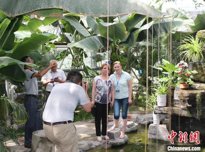 游客在新疆兵團第一師10團南果北種景觀園內參觀留影。(資料圖)新疆兵團第一師10團供圖