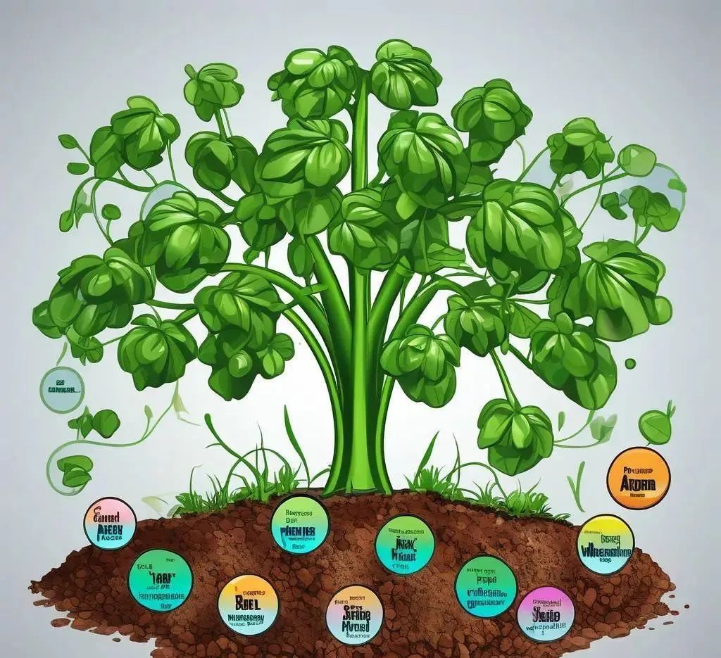 这张图片展示了植物通过各种微量元素获得滋养的情景.