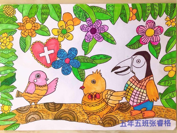 爱鸟周儿童画作品图片