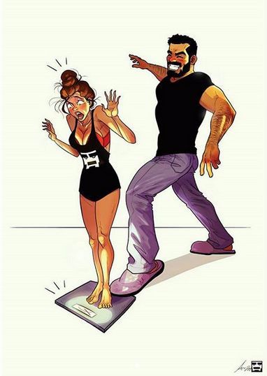 肌肉硬汉用漫画秀恩爱记录与妻子甜蜜的健身日常